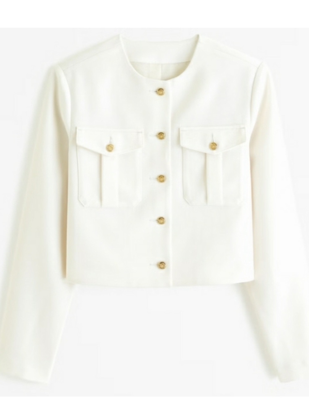Abercrombie & Fitch Women's Cream Collarless Blazer with Gold Buttons